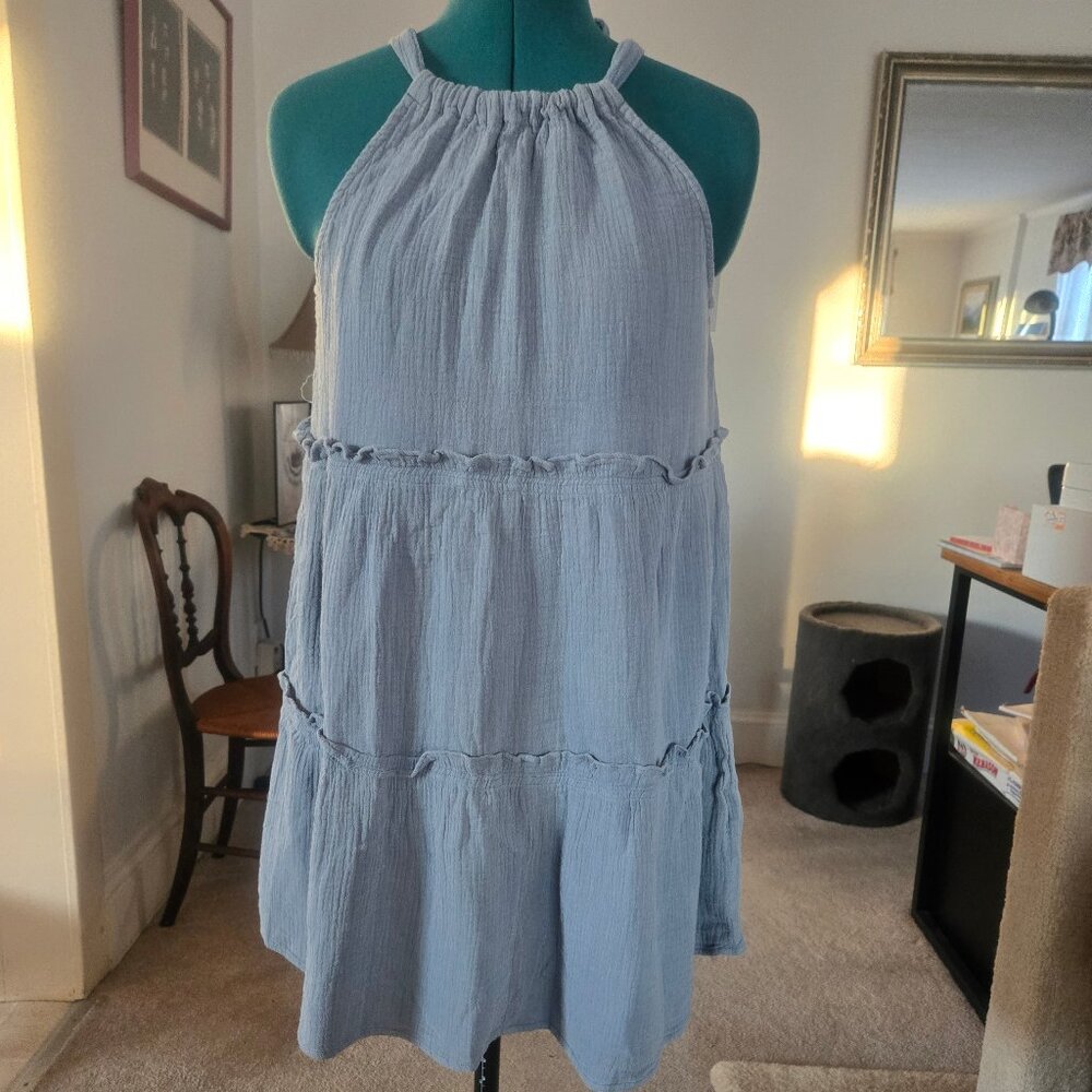 Ruffle Tier Mini Dress in Blue NWT